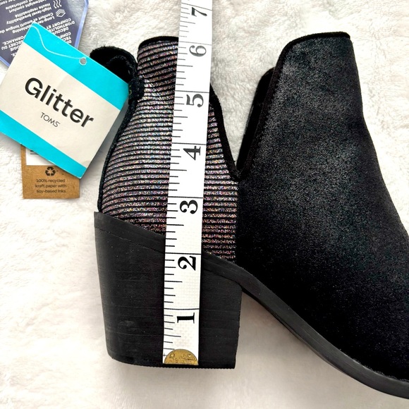 TOMS Everly Black Metallic Leather Cutout Heeled Ankle Bootie--NWT--6 - Picture 16 of 16